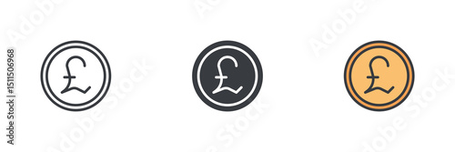 British Pound Sterling currency different style icon set