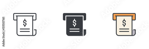 Slot with bill or receipt different style icon set