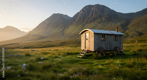 Shepherd's Retreat: A Quaint Cabin Nestled in a Mountainous Landscape