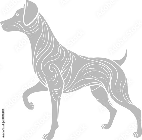 Black and white vector illustration of a cute dog and puppy silhouette