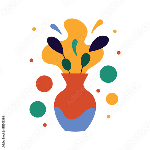 Colorful abstract illustration of a vase with organic shapes and decorative elements