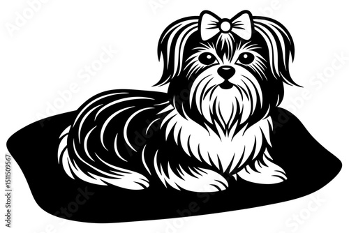 Cute dog with bow silhouette vector illustration