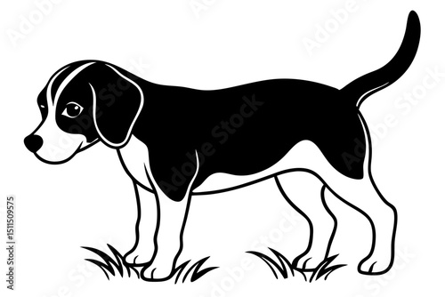 Cartoon beagle standing in silhouette vector illustration