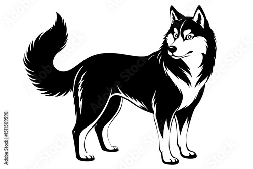 Standing husky dog in silhouette vector illustration