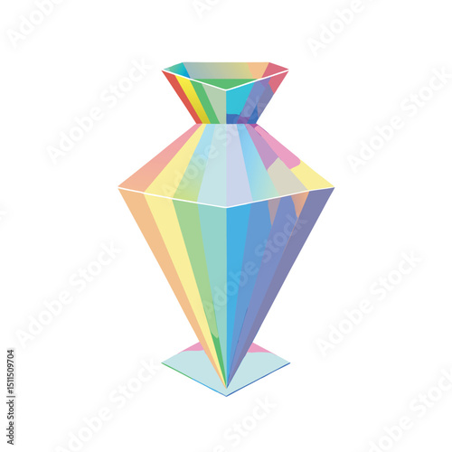 Geometric rainbow vase illustration in vibrant colors on white background abstract design
