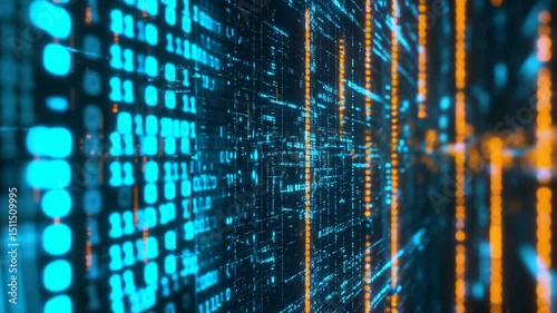 Futuristic digital data stream background with binary code animation loop