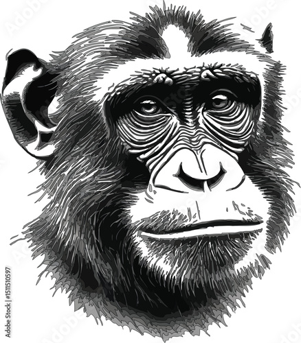 Realistic Chimpanzee Portrait Detailed Pencil Sketch Art