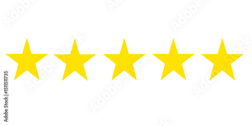 Five star rating icon flat yellow stars isolated on white background