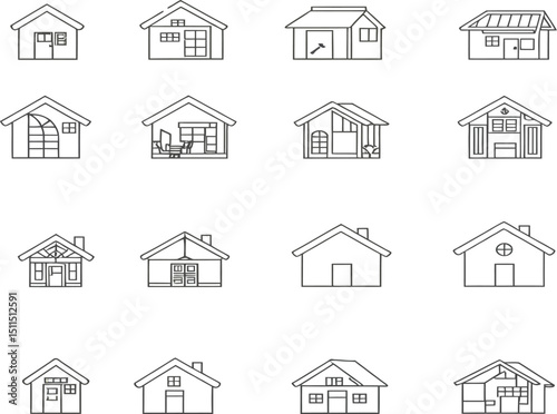 Vector set of diverse house and building icons illustrating urban architecture and real estate