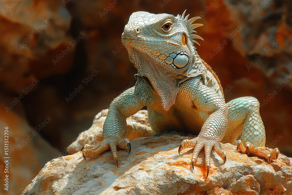 Obraz premium Lizard sitting on desert rock.