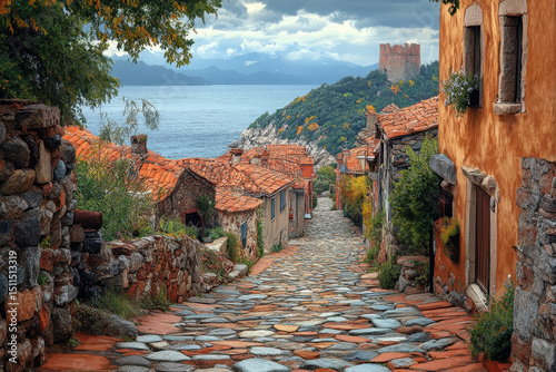 A cobbled road leads to a village on the island of Kos, Greece.