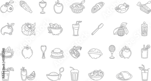 Hand-drawn vector doodle icon collection with food and Christmas symbols