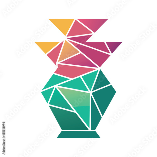 Colorful geometric vase design with a modern polygonal style isolated on white background