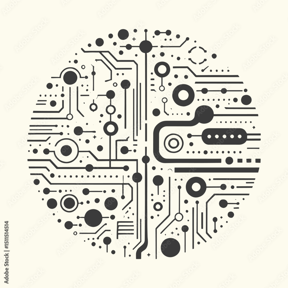 Obraz premium Molecular circuit with a circular shape, connection technology, and a digital network.