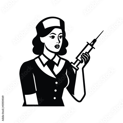 line art of a nurse injecting vaccine.eps