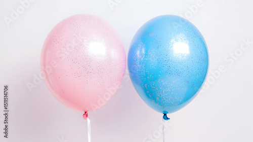 Stylish gender reveal balloons with glitter invitation in pink and blue