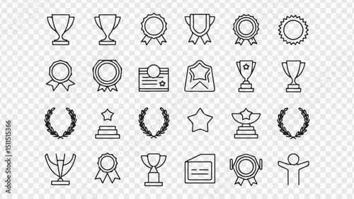 Black and white silhouette icon set of trophy and certificate symbols