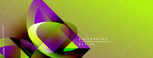 Abstract vibrant layers create dynamic visual effect. Smooth gradients blend purple, green, yellow hues. Modern design element.
