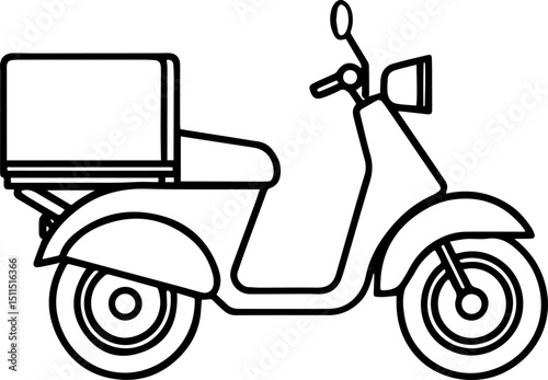 delivery motorcycle outline vector illustration line art