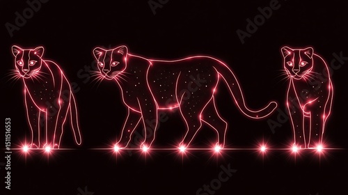 Feline silhouettes, glowing outline