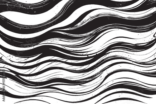 Dynamic abstract wave line pattern in black and white. Ideal for prints, modern backgrounds, textiles, branding, and digital art with a fluid, flowing aesthetic.