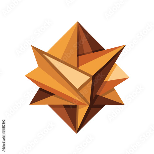 Abstract geometric star shape rendered with warm shades of brown and orange