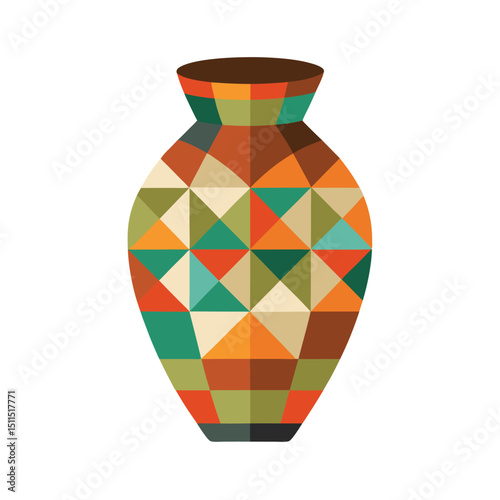 Geometric patterned decorative vase design with warm tones and a vintage mid century modern aesthetic