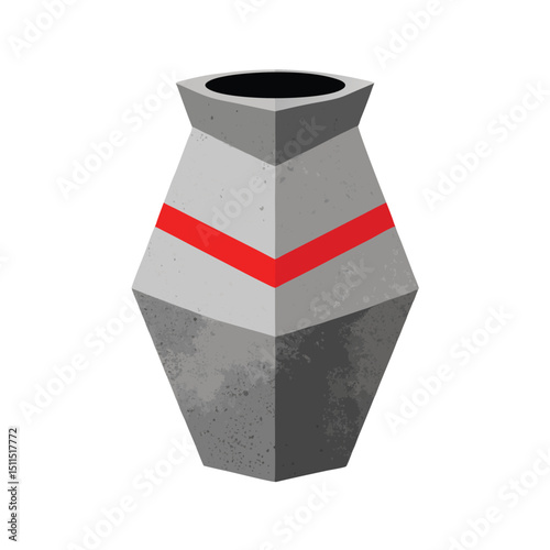 Geometric illustration of a modern decorative vase with a textured gray and red design