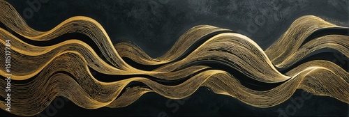 Elegant gold wave patterns on a dark background creating a striking visual contrast in a modern art installation