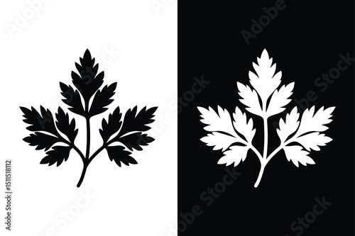Fresh Parsley Leaf Vector. Black Silhouette Illustration for Culinary Use