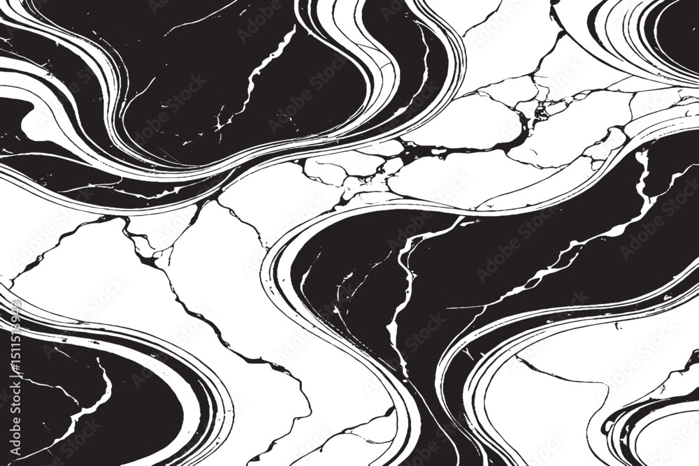 Fototapeta premium Black and White Marble Wave Texture – Abstract Seamless Stone Pattern for Backgrounds and Design