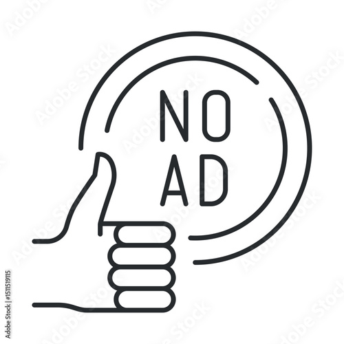 Media ad block icon featuring a thumbs up symbol and a circular no advertisement design emphasizing user choice in advertising