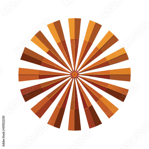 Abstract circular design featuring radial lines in shades of orange and brown