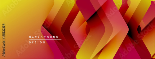 Abstract geometric layers create vibrant gradient effect. Warm colors dominate design, suggesting energy, movement. Modern aesthetic.