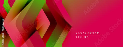 Abstract geometric shapes overlap, creating vibrant color gradients. Red dominates right side, green and yellow left. Modern design element.