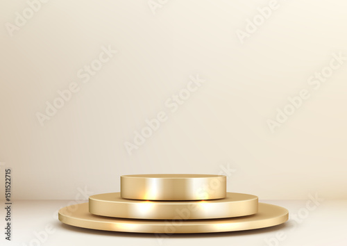 elegant gold tiered podium luxury display minimalist metallic shine 3d mockup showcase modern product presentation