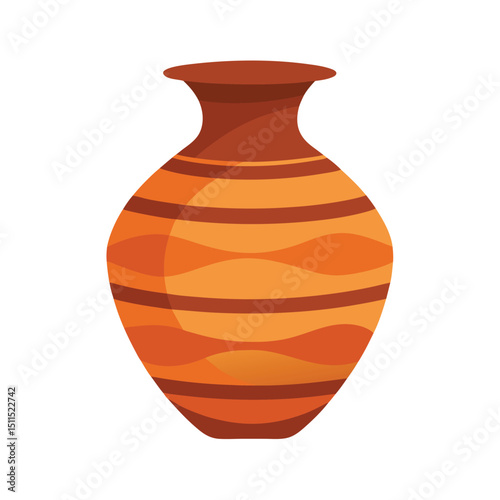 Vector illustration of a decorative pottery vase with orange and brown horizontal design