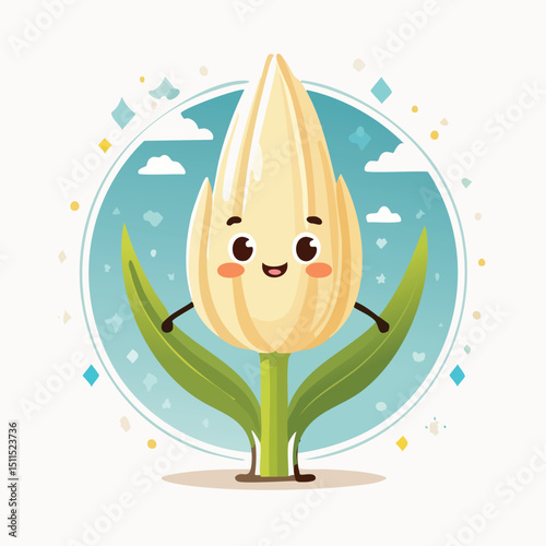 Tuberose in cute cartoon character style with expressive face and limbs.
