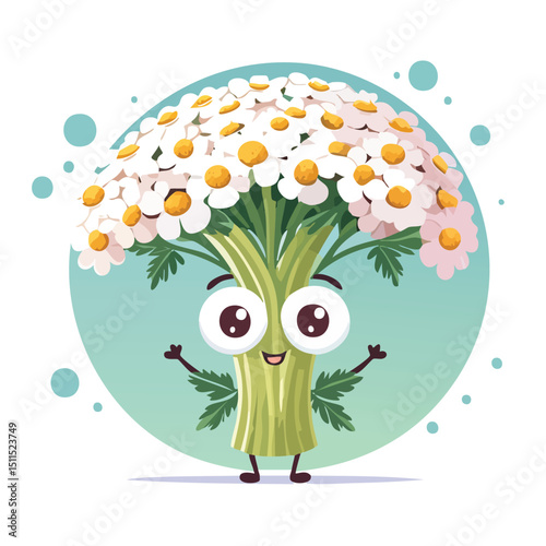 Yarrow in cute cartoon character style with expressive face and limbs.