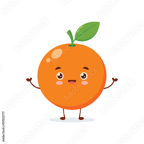 Orange in cute cartoon character style with expressive face and limbs.