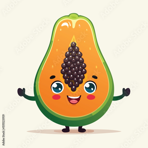 Papaya in cute cartoon character style with expressive face and limbs.
