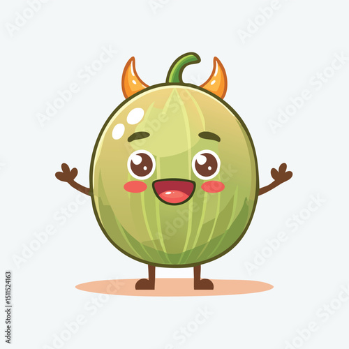 Horned Melon in cute cartoon character style with expressive face and limbs.