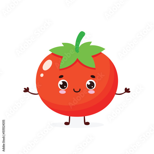 Tomato in cute cartoon character style with expressive face and limbs.