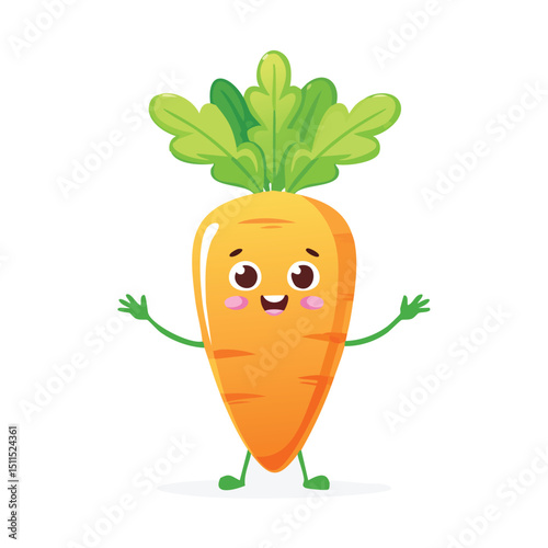 Carrot in cute cartoon character style with expressive face and limbs.