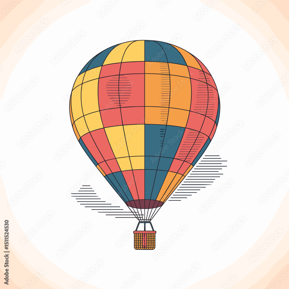 Obraz premium balloon, air, sky, hot, hot air balloon, vector, fly, illustration, travel, basket, design, transport, transportation, balloons, fun, flight, color, flying, icon, symbol, adventure, airship, up, vinta
