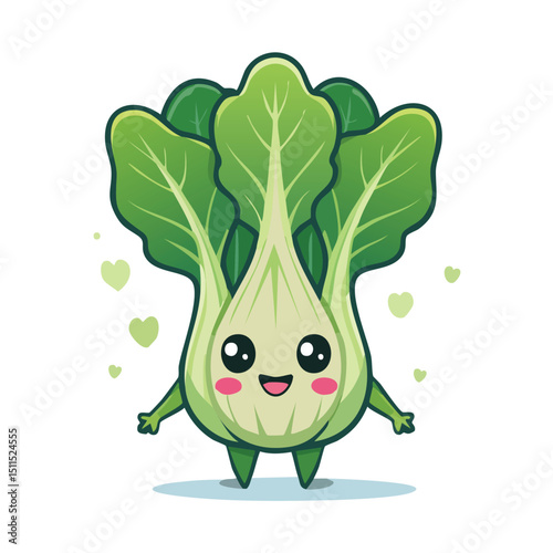 Bok Choy in cute cartoon character style with expressive face and limbs.