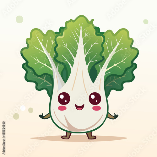 Swiss Chard in cute cartoon character style with expressive face and limbs.