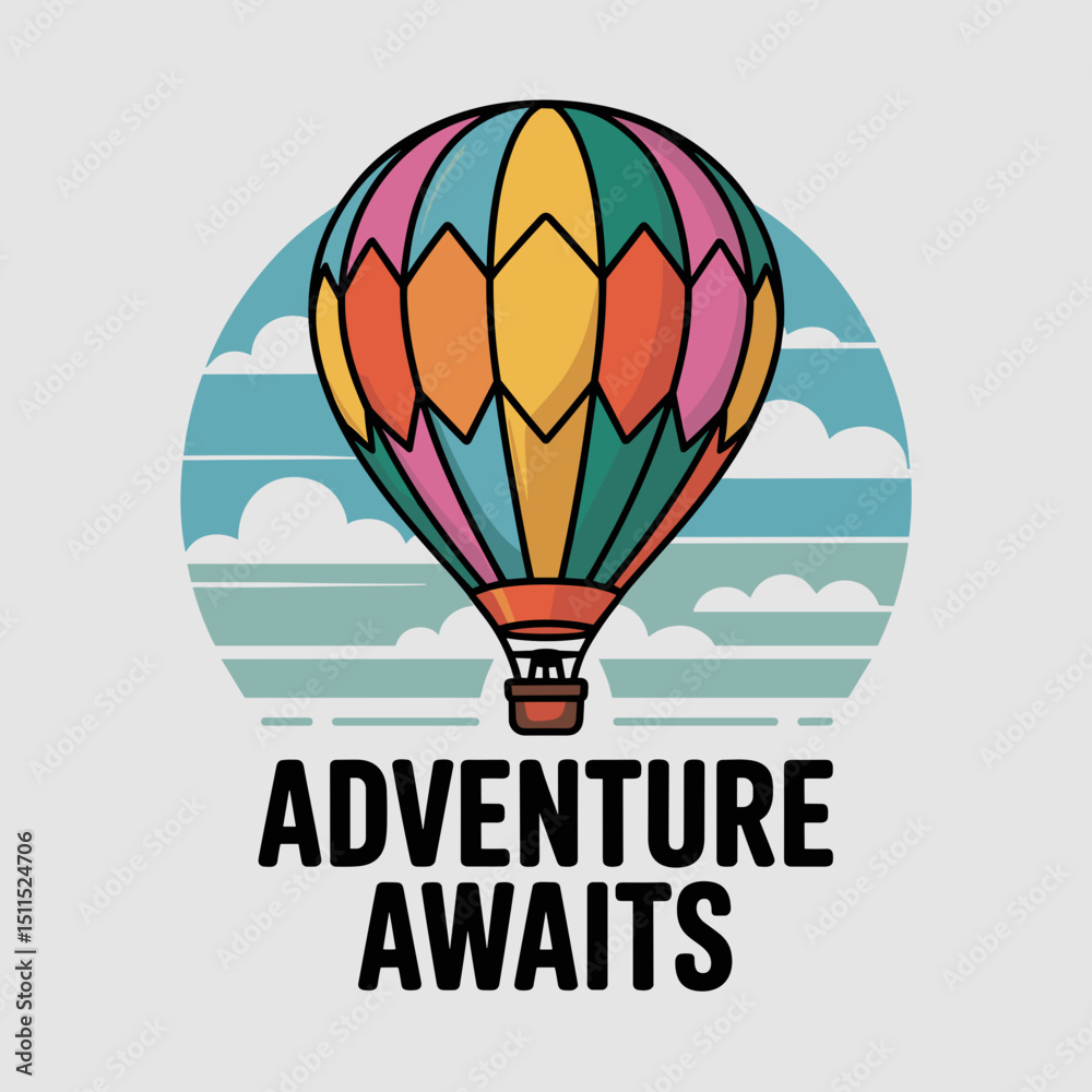Fototapeta premium balloon, air, sky, hot, hot air balloon, vector, fly, illustration, travel, basket, design, transport, transportation, balloons, fun, flight, color, flying, icon, symbol, adventure, airship, up, vinta
