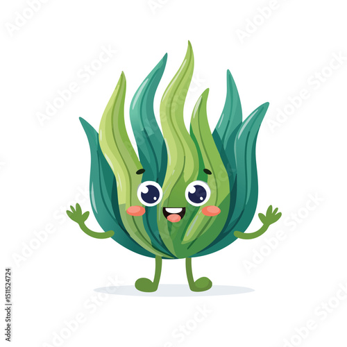 Seaweed​ in cute cartoon character style with expressive face and limbs.