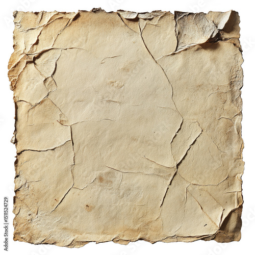 A square, aged, and crumpled piece of parchment with visible cracks and weathered edges.